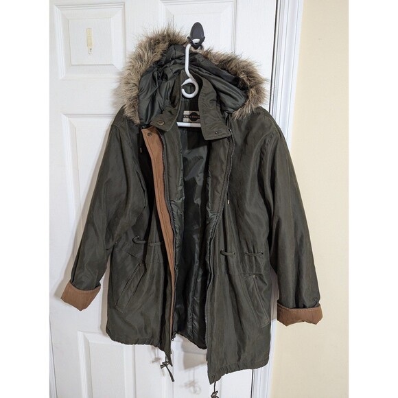Out Brook Women's Heavy Hooded With Faux Fur Coat Size Medium Forest Green - Picture 1 of 9